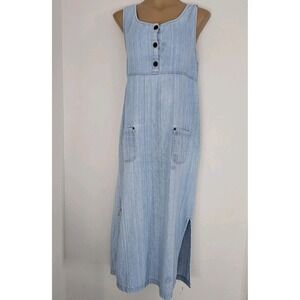 Susan Bristol Pinstripe Denim Jean Jumper Cottage‎ Core Dress Light Wash Size L